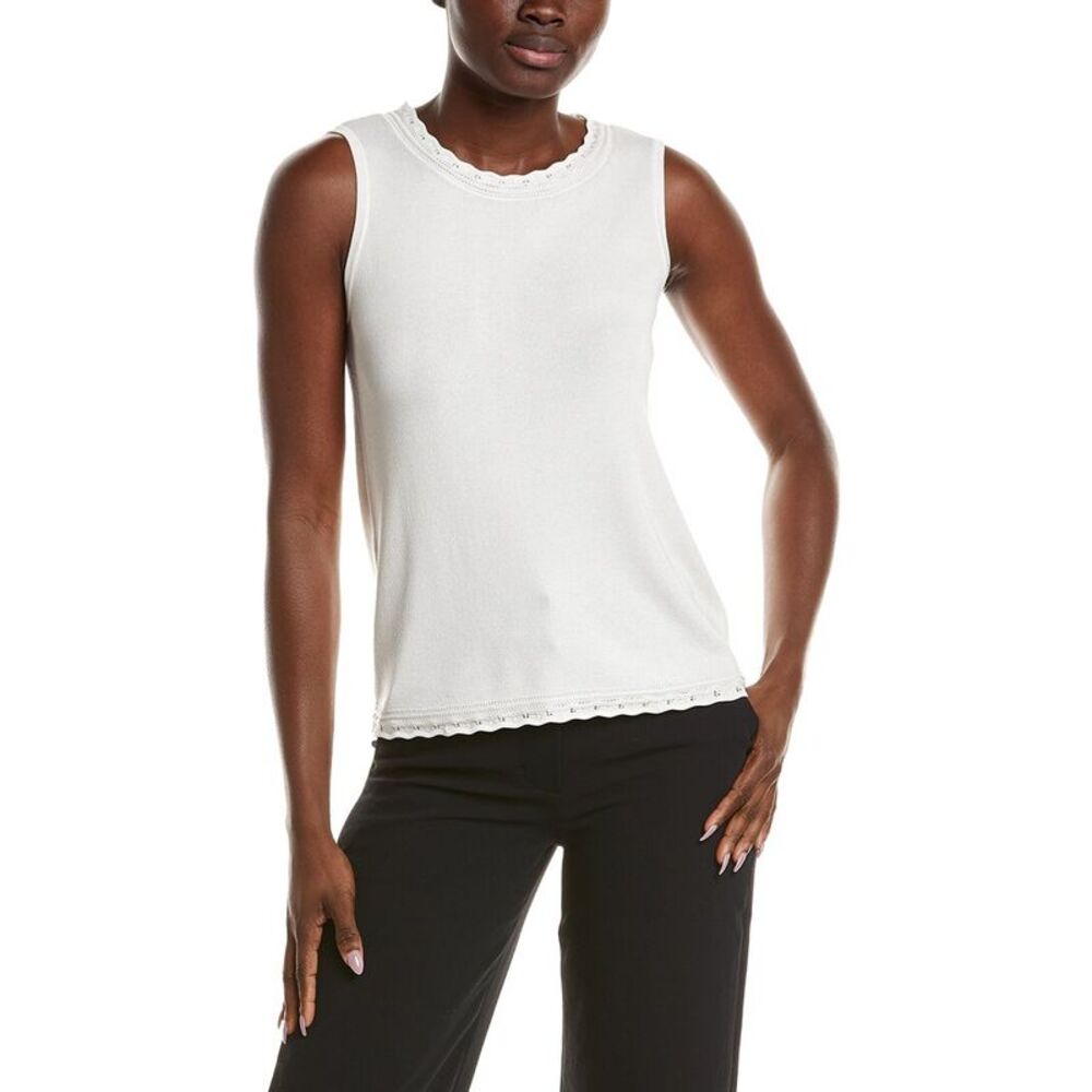 Anne Klein Womens  Pointelle Trim Sweater Tank, White